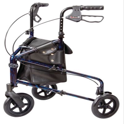 Carex 3 Wheel Walker for Seniors, Foldable, Rollator Walker with Three Wheels, Three Wheel Rolling Walker Height Adjustable for Seniors, Blue, Trio, Folding