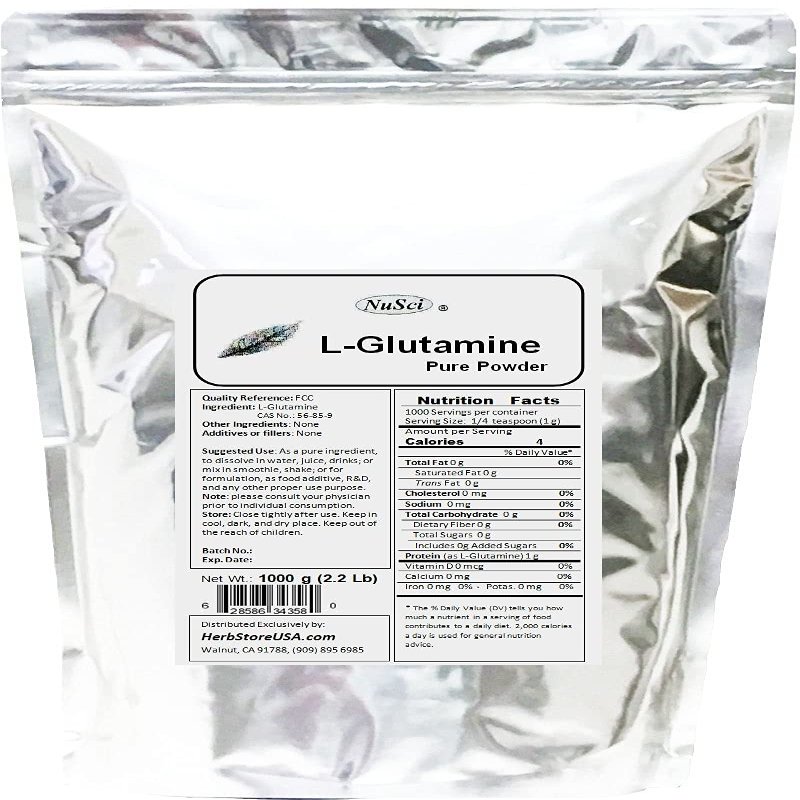 NuSci L-Glutamine Pure Powder 1000g (2.2 lb) FCC Grade