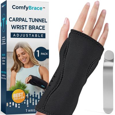 ComfyBrace Carpal Tunnel Wrist Brace - with Splint and Palm Cushion - (Adjustable and Fits Both Hands) - for Support, Carpal Tunnel, Tendonitis, Wrist Injury, and Pain (Pack of 1)