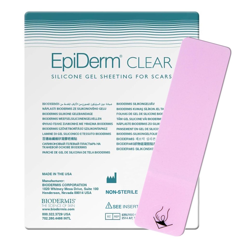 Epiderm Silicone Gel Strips - Silicone Tape for Scar Care - C Section, Tummy Tuck Tape & Cardiac Surgery Scars - Flexible & Reusable Strips - 1.4"x6" Clear