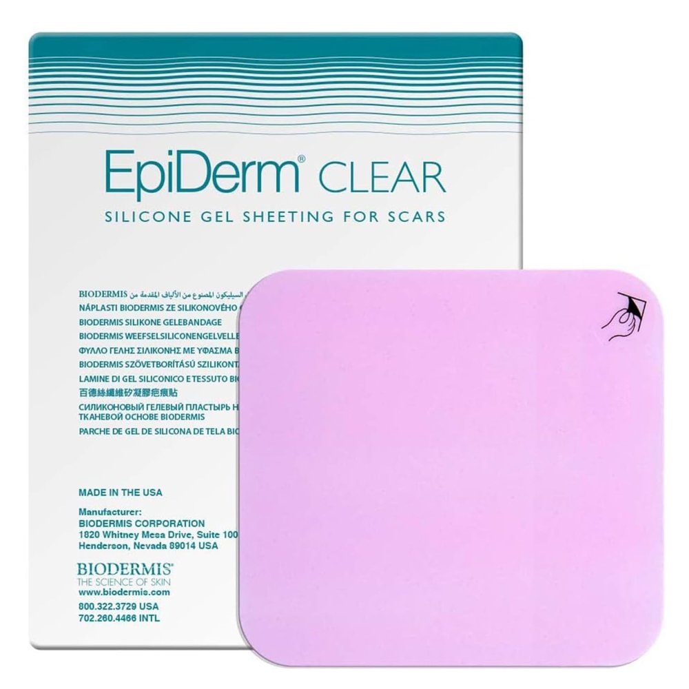 Epi-Derm Standard Silicone Scar Sheets  Soft, Reusable, Premium Silicone Gel Sheets for Tummy Tuck, C-Section, Hysterectomy & Surgical Scars  Flexible Fit & Easy to Clean - 4.7" x 5.7", Clear