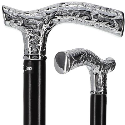 Royal RC Canes Premium Chrome Brass Scroll Fritz Cane with Black Beechwood Shaft, Walking Cane for Men and Women