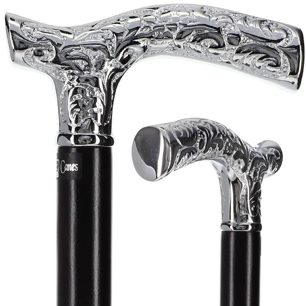 Royal RC Canes Premium Chrome Brass Scroll Fritz Cane with Black Beechwood Shaft, Walking Cane for Men and Women
