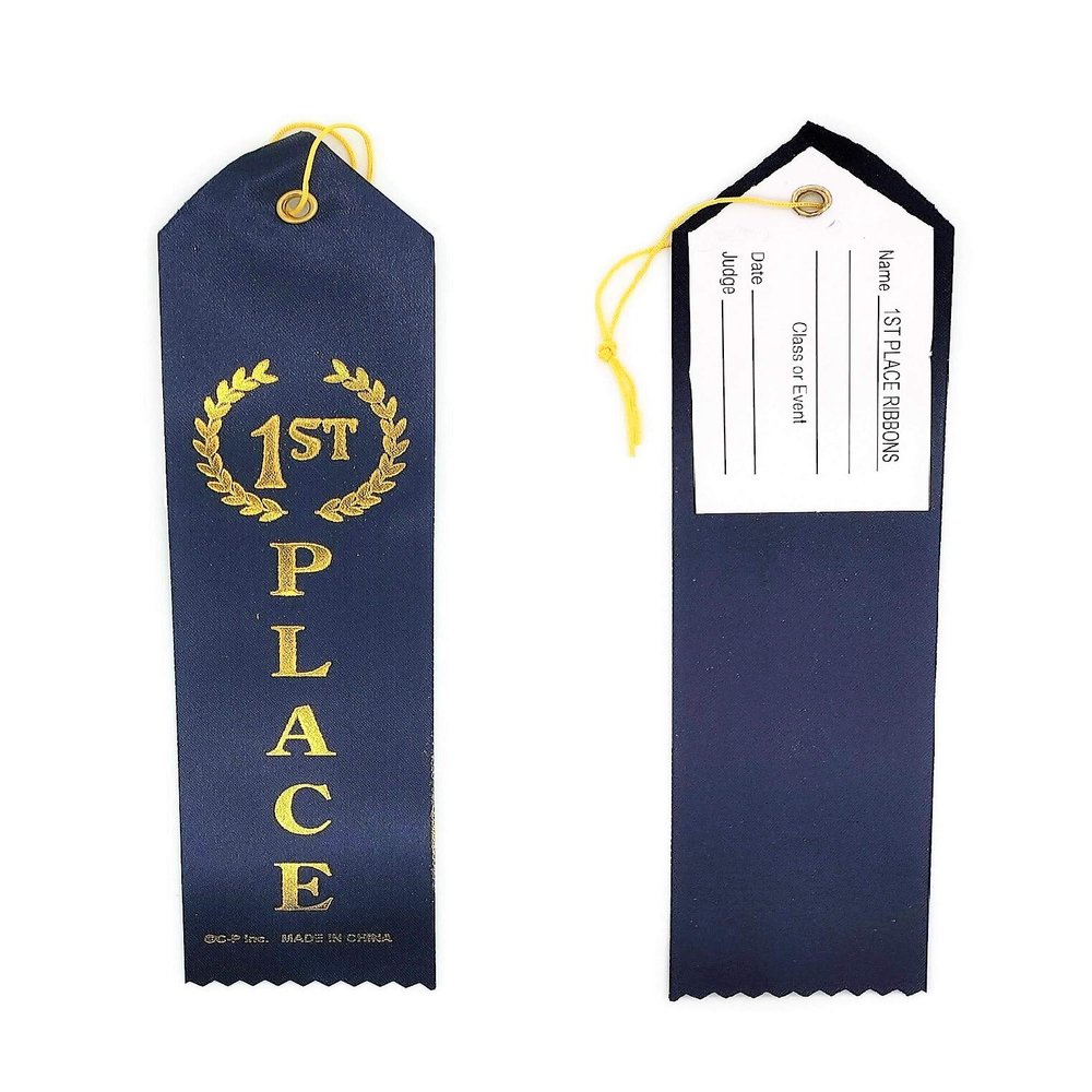 1st Place (Blue) Award Ribbons with a Card and String (24) pack