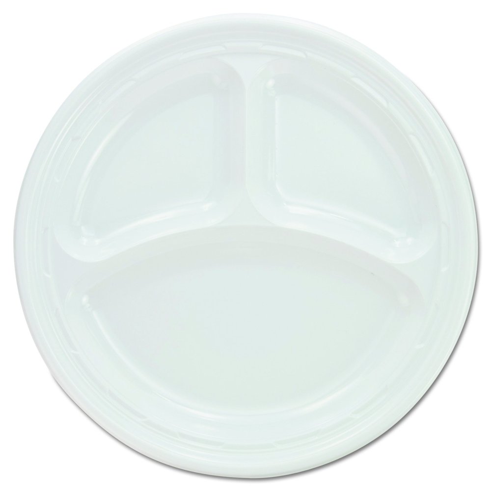 Dart 9CPWF 9 in White Plastic 3 Comp Plate (Case of 500)