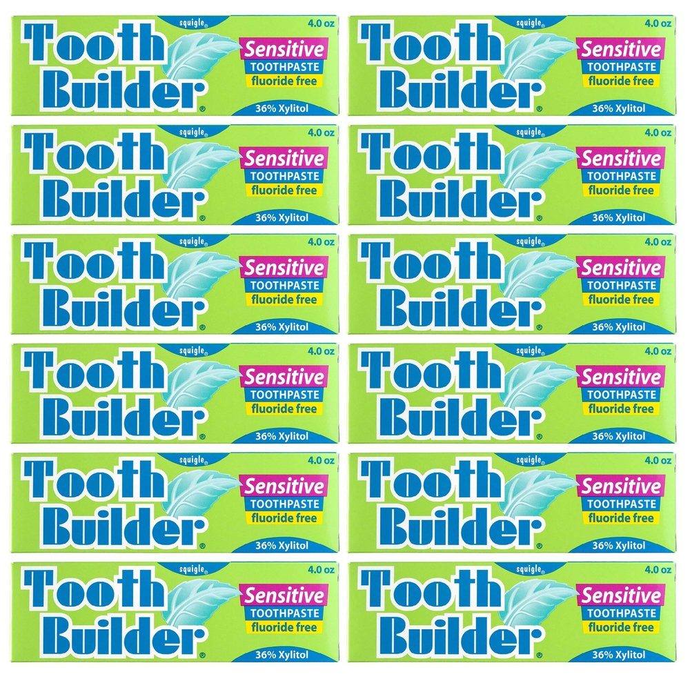Squigle Tooth Builder SLS Free Toothpaste (Stops Tooth Sensitivity) Prevents Canker Sores, Cavities, Perioral Dermatitis, Bad Breath, Chapped Lips, 4 oz (48 Ounce (Pack of 12), Unflavored)
