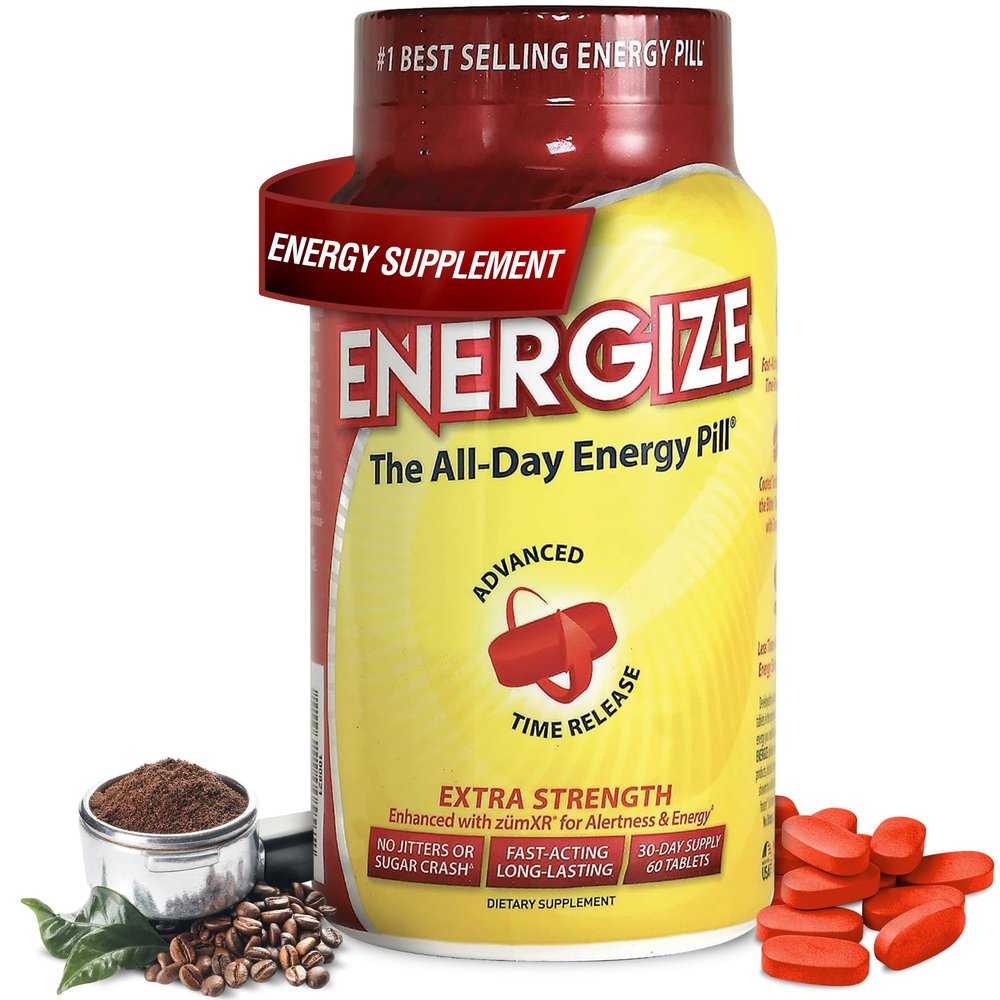 iSatori Men & Women Energize Extra Strength Caffeine Pills | Fast Acting Long-Lasting Energy Pill | Extended Time Release Caffeine | Improved Clarity, Energy Support | No Jitters, Crash | 60 Tablets
