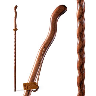 Brazos Handcrafted Wood Walking Stick, Twisted Oak, Ergonomic Style Handle, for Men & Women, Made in The USA, Red, 58"
