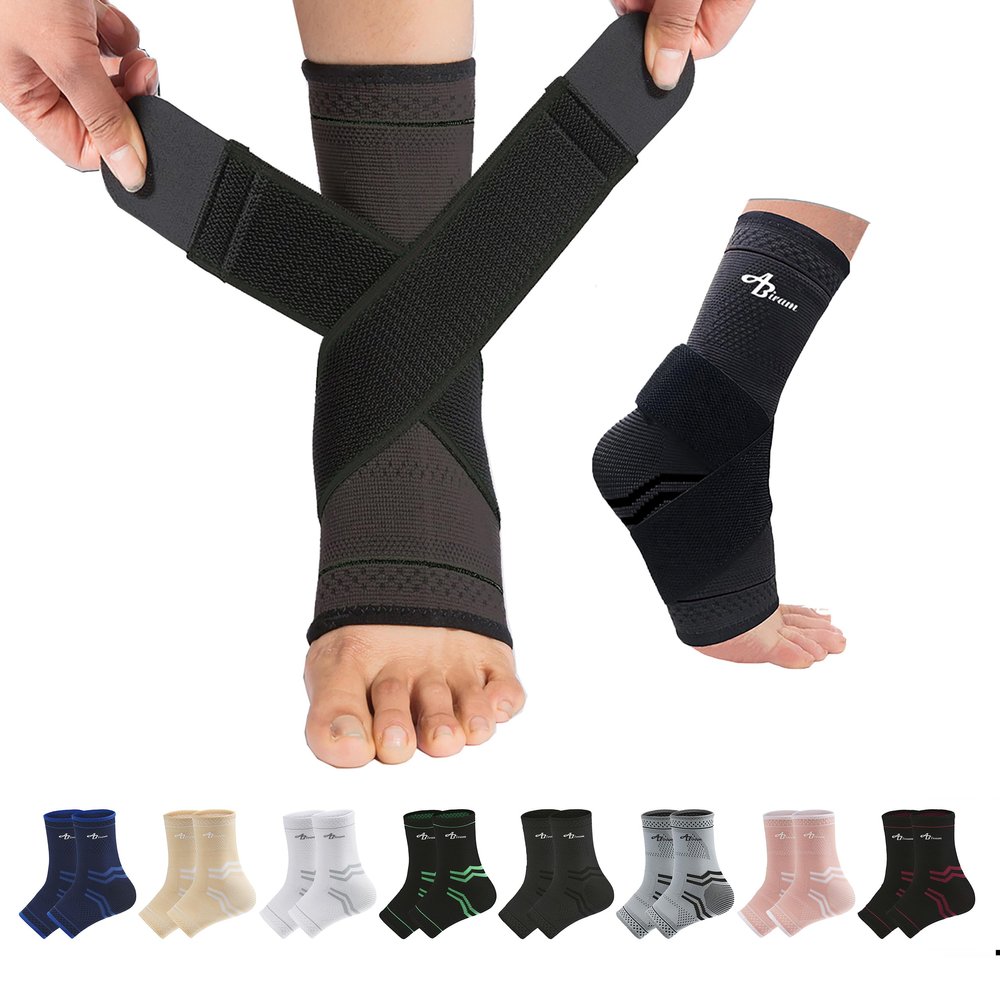 ABIRAM Ankle Brace for Women & Men, Compression Sleeve with Wrap, Foot Support Sleeve, Ankle Support for Sprained Ankle, Plantar Fasciitis Relief Socks, Achilles Tendonitis, Sports, M
