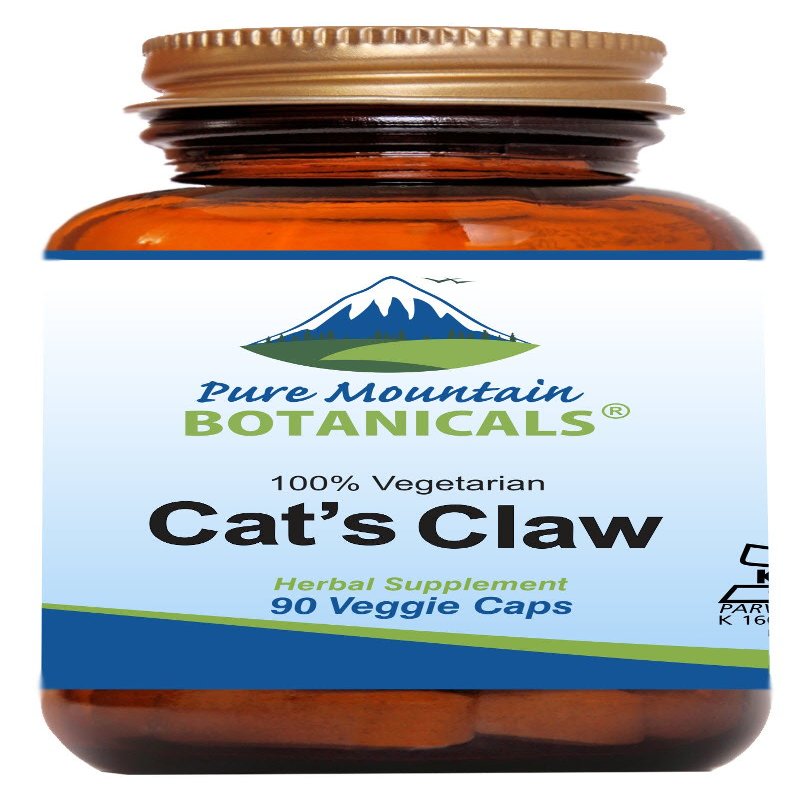 Pure Mountain Botanicals Cats Claw Capsules - 90 Kosher Vegan Caps with 1000mg Peruvian Cats Claw Uncaria Tomentosa Herbal Supplement