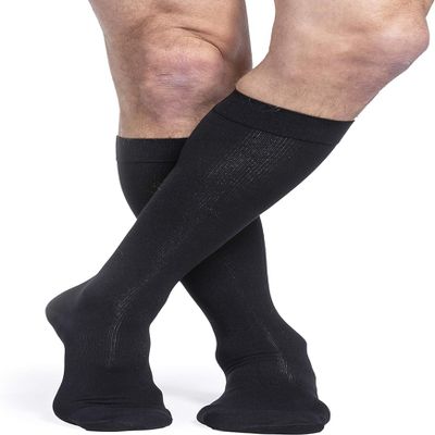 SIGVARIS Womens Essential Cotton 230 Closed Toe Calf-High Socks 30-40mmHg - Black - Large Short