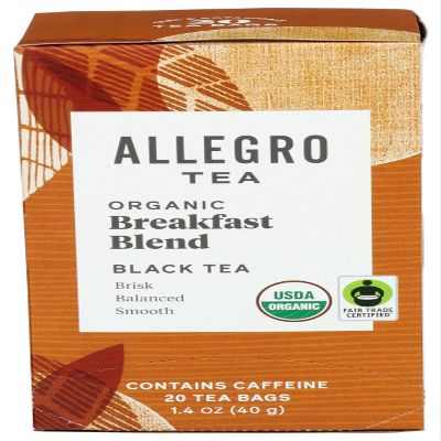 Allegro Coffee Allegro Tea, Tea Bags, Organic Breakfast Blend, 20 Count
