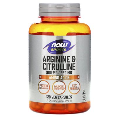 Now Foods Arginine 500mg with Citrulline 250 mg-120 Capsules