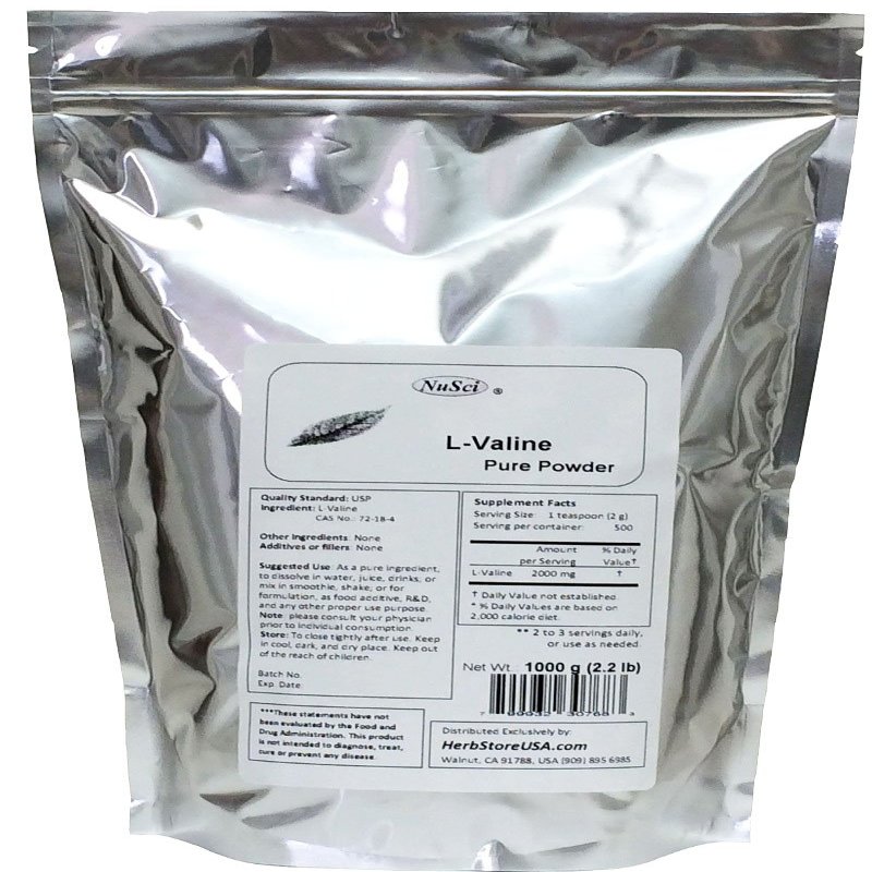NuSci L-Valine Pure Amino Acid Powder (1000g (2.2 Lb))