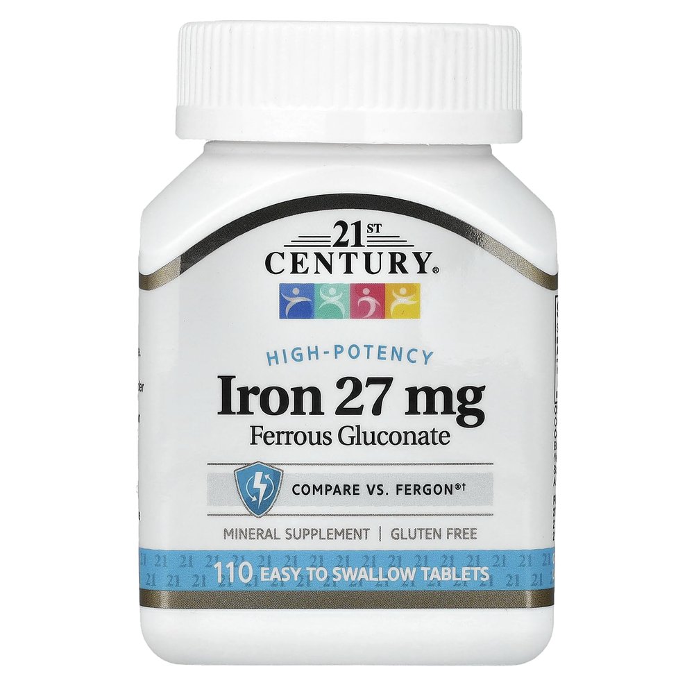 21st Century Iron 27 Mg Ferrous Gluconate Tablets, 110Count