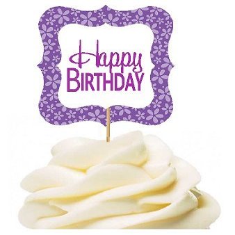 12pack Happy Birthday Purple Flower Birthday Party CUpcake Desert Appetizer Food Decoration Picks
