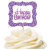 12pack Happy Birthday Purple Flower Birthday Party CUpcake Desert Appetizer Food Decoration Picks view 1