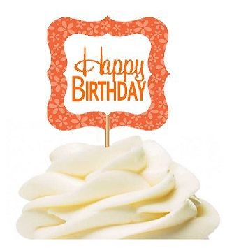 12pack Happy Birthday Orange Flower Birthday Party CUpcake Desert Appetizer Food Decoration Picks