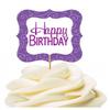 12pack Happy Birthday Purple Swirl Birthday Party CUpcake Desert Appetizer Food Decoration Picks view 1