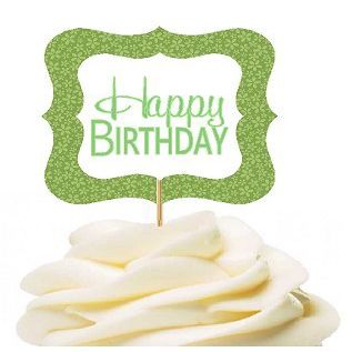 12pack Happy Birthday Mint Green Flower Birthday Party CUpcake Desert Appetizer Food Decoration Picks