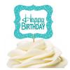 12pack Happy Birthday Turquoise Flower Birthday Party CUpcake Desert Appetizer Food Decoration Picks view 1