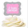 12pack Happy Birthday Pink Grey Chevron Birthday Party CUpcake Desert Appetizer Food Decoration Picks view 1
