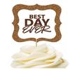 12pack Best Day Ever Brown Flower Cupcake Desert Appetizer Food Picks for Weddings, Birthdays, Baby Showers, Events & Parties view 1