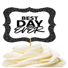 12pack Best Day Ever Black Flower Cupcake Desert Appetizer Food Picks for Weddings, Birthdays, Baby Showers, Events & Parties