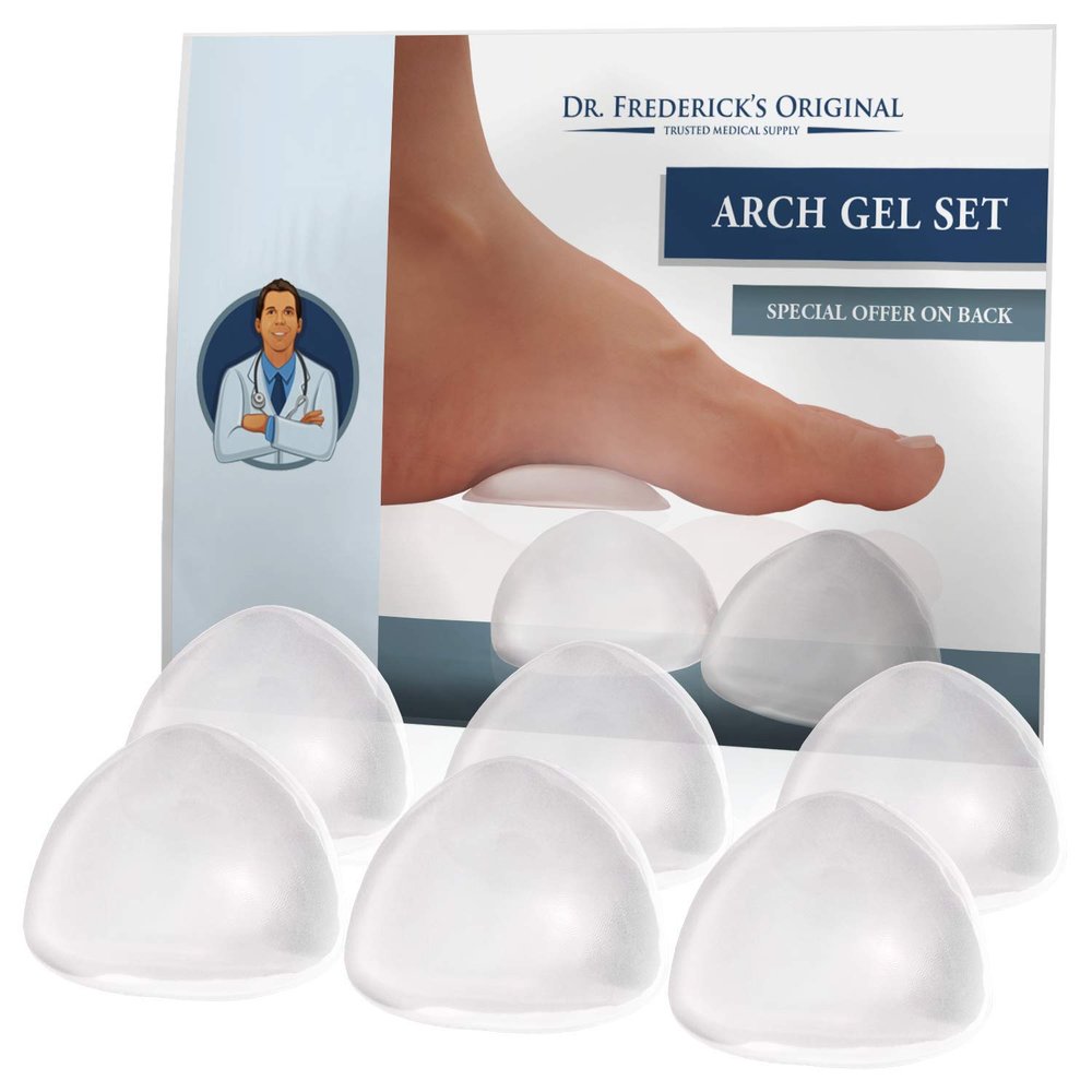 Dr. Fredericks Original Arch Support Gel Inserts - 6 ct - High Arch Support for Plantar Fasciitis, Flat Feet & PES Cavus - Peel & Stick Reusable Insoles for Men & Women - Fits All Shoe Types