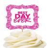 12pack Best Day Ever Pink Zebra Cupcake Desert Appetizer Food Picks for Weddings, Birthdays, Baby Showers, Events & Parties view 1