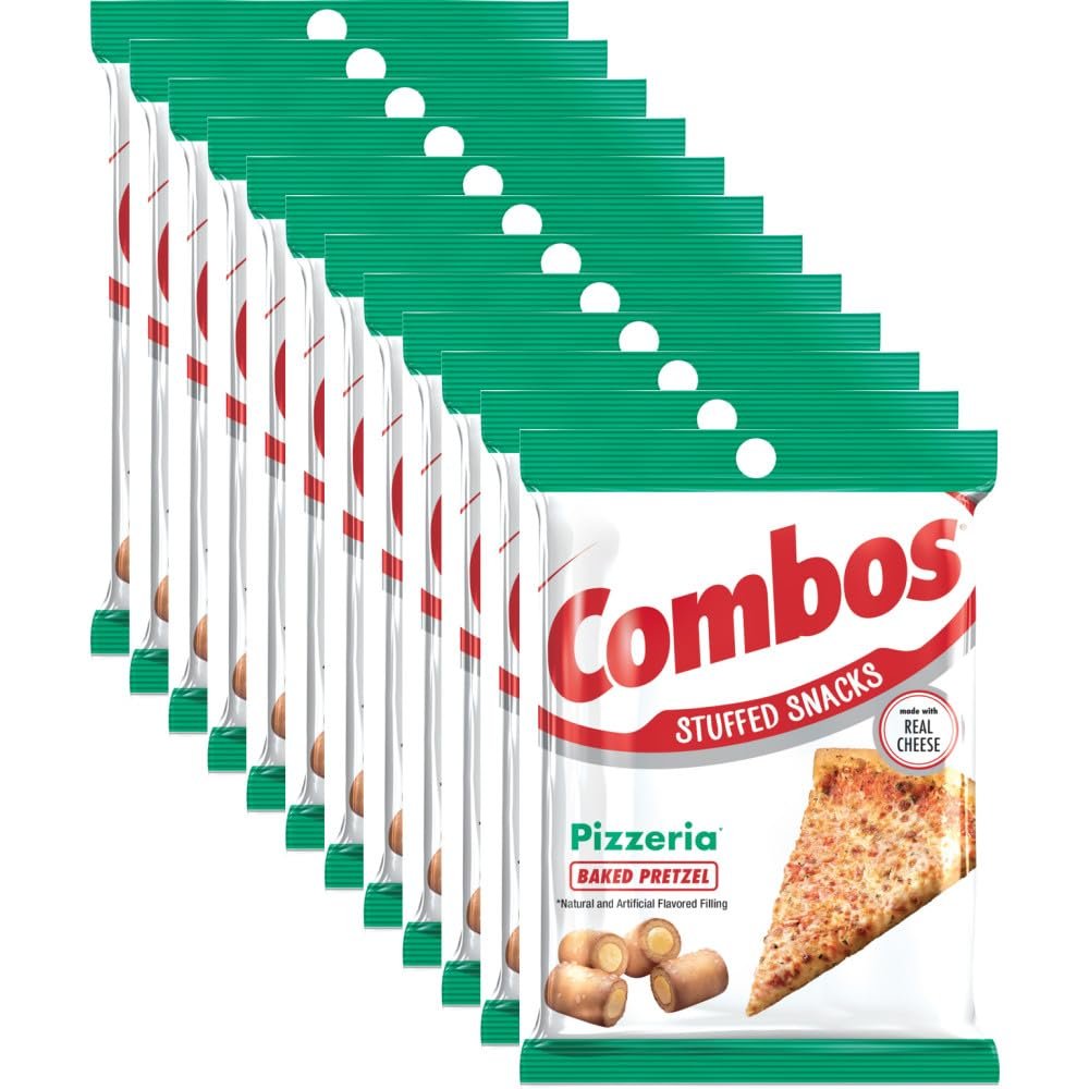 COMBOS Cheese Snacks - Pizzeria Pretzel Baked Snack Packs, Cheese Crackers Snacks, 6.3-Ounce Bag Bulk Box (Pack of 12)