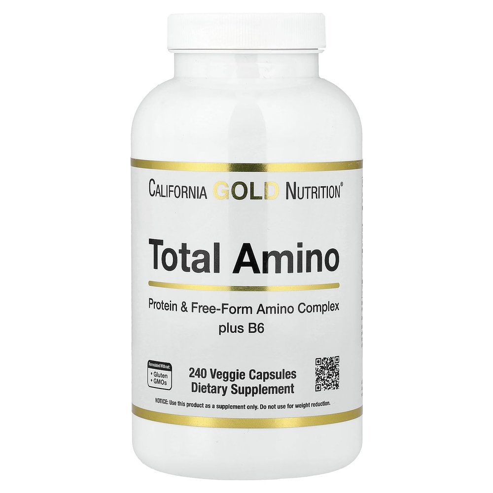 California Gold Nutrition Total Amino with Vitamin B-6, and 20 Amino Acid Blend, 240 Veggie Capsules