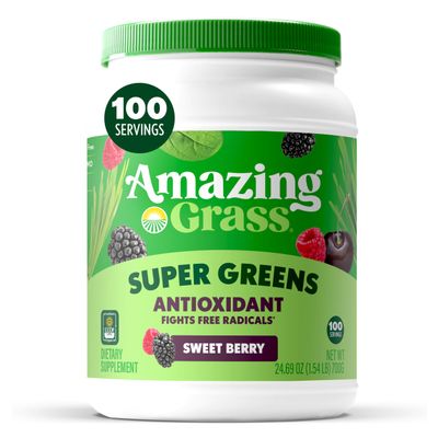 Amazing Grass Greens Superfood Antioxidant: Greens Powder with Organic Spirulina, Beet Root Powder, Elderberry & Probiotics, Sweet Berry, 100 Servings (Packaging May Vary)