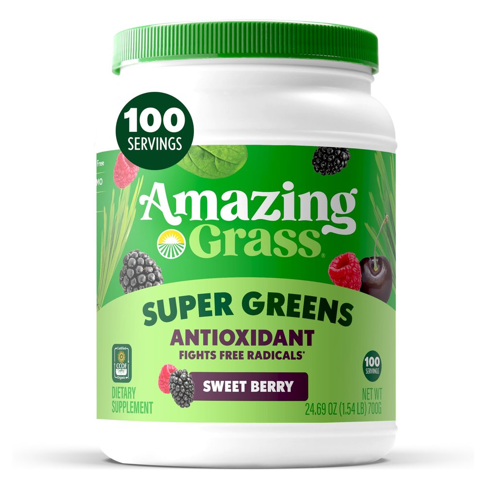 Amazing Grass Greens Superfood Antioxidant: Greens Powder with Organic Spirulina, Beet Root Powder, Elderberry & Probiotics, Sweet Berry, 100 Servings (Packaging May Vary)