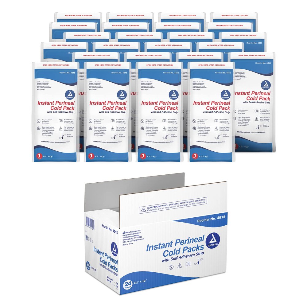 Dynarex Perineal Ice Packs for Postpartum Recovery - Postpartum Ice Packs for Cold Therapy - Perineal Cold Pack with Self Adhesive Strip - Birthing Accessories for Hospital Bag - 4.5x12-Inch, 24-Pack
