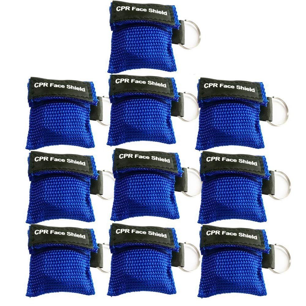 10pcs CPR Mask Keychain Ring Emergency Kit CPR Face Shields for First Aid or CPR Training (Blue-10)