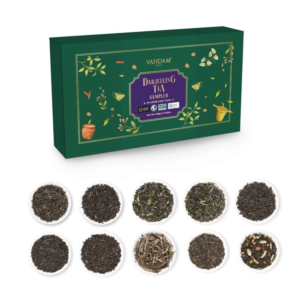 VAHDAM, Assorted Darjeeling Tea Sampler (10 Flavors, 50 Servings) Gluten Free, Non GMO - Darjeeling First Flush & Second Flush | Valentines Day Gifts Set for Him & Her
