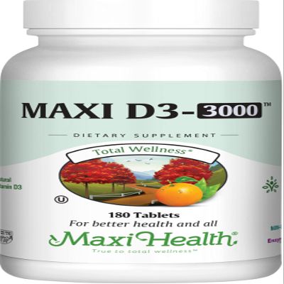 Maxi Health Vitamin D3 3000 IU 75 mcg Vitamin D Supplement for Healthy Bones, Teeth, Immune Support - VIT D3 Supplement Easy to Swallow Non-GMO, Supplement for Men and Women Kosher (180 Tablets)