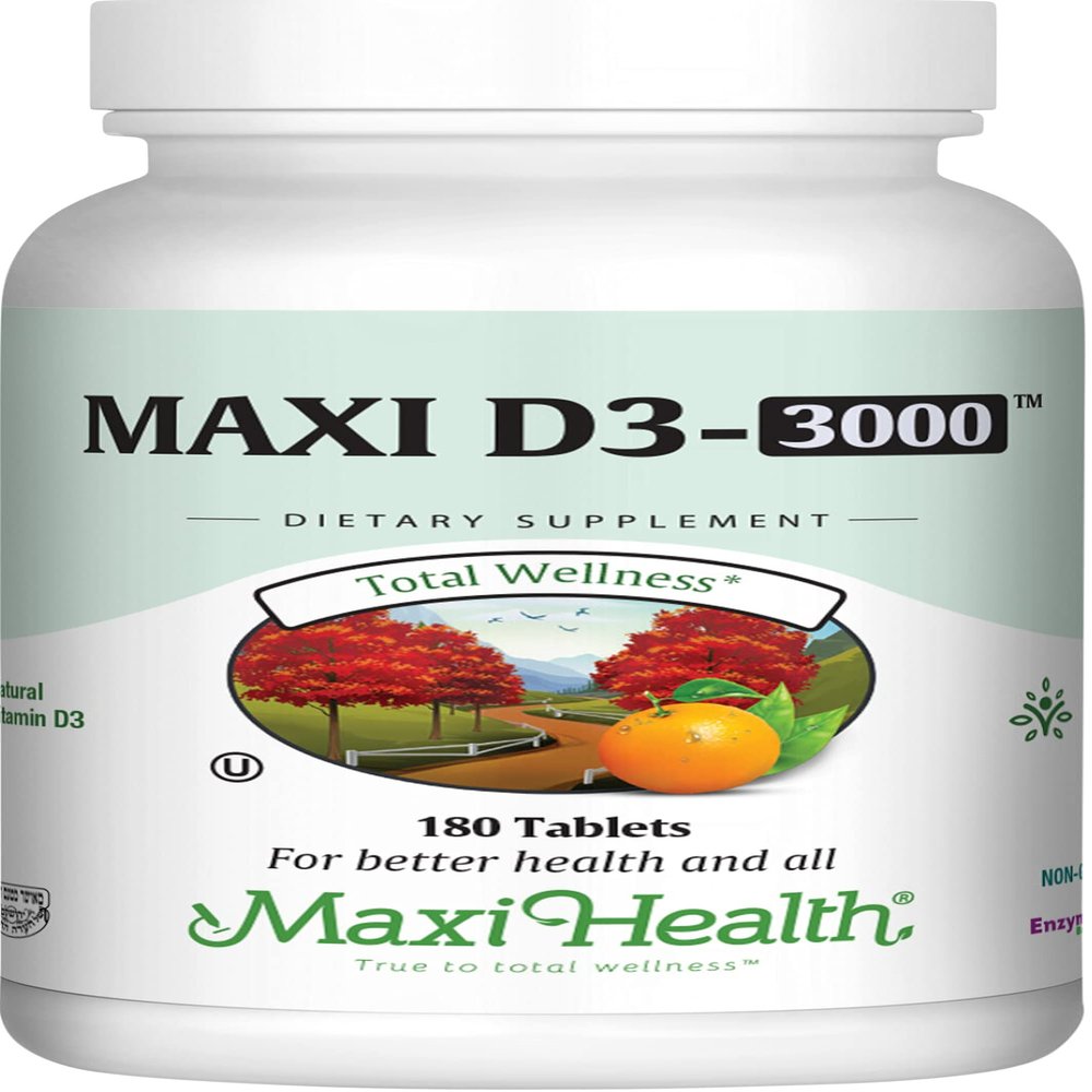 Maxi Health Vitamin D3 3000 IU 75 mcg Vitamin D Supplement for Healthy Bones, Teeth, Immune Support - VIT D3 Supplement Easy to Swallow Non-GMO, Supplement for Men and Women Kosher (180 Tablets)