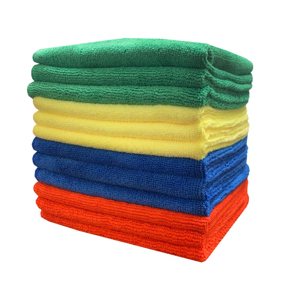 CleanAide Ultra-Absorbent 300 GSM Microfiber Towels for Auto Detailing, Home & Commercial Cleaning, Streak-Free, Lint-Free, Reusable & Machine Washable, 4 Colors for Organization,16x16 Inch, 12-Pack
