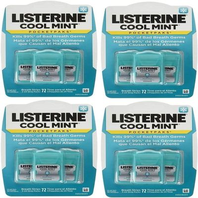 Listerine Cool Mint Pocketpaks Breath Strips, 12-24-Strip Pack Total 288 Strips