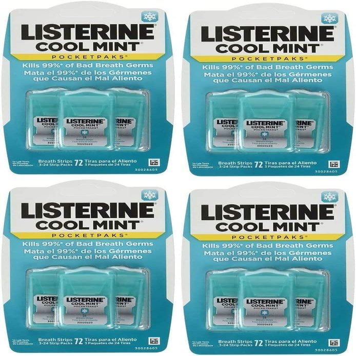 Listerine Cool Mint Pocketpaks Breath Strips, 12-24-Strip Pack Total 288 Strips