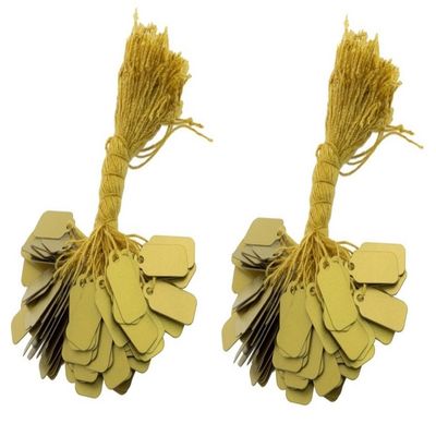 200 Pcs of Gold Plastic String Tags, Price Tags, Elegant Jewelry String Tags Perfect for Gifts or Business (7/8" x 3/8" (10mm x 22mm), Gold)