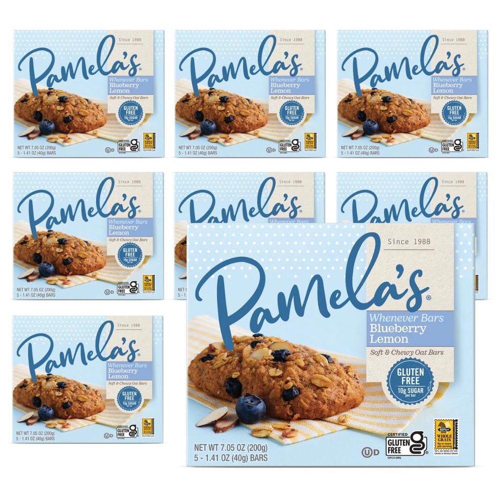 Pamela's Products Gluten Free Whenever Bars, Blueberry Lemon Box, 7.05 Oz, 30 Count, Pack of 6
