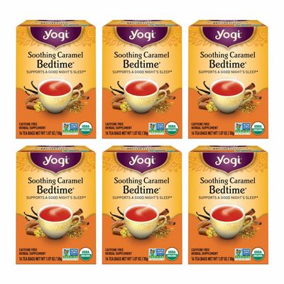 Yogi Tea Soothing Caramel Bedtime Tea - 16 Tea Bags per Pack (6 Packs) - Calming Sleep Tea - Supports Good Sleep - Includes Chamomile Flower, Rooibos Leaf, Roasted Chicory Root & More