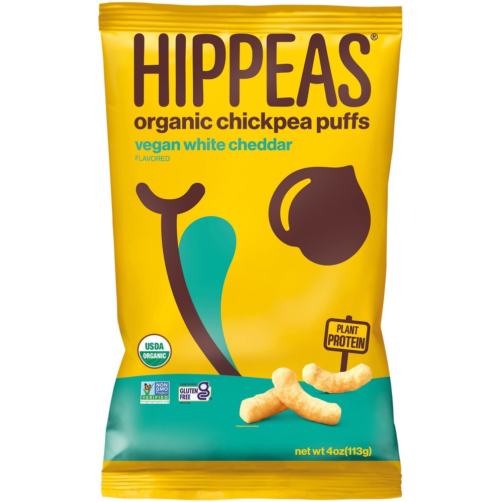 HIPPEAS Organic Chickpea Puffs + Vegan White Cheddar | Vegan, Gluten-Free, Crunchy, Protein Snacks, 4 Ounce (Pack of 12)