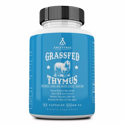 Ancestral Supplements Grass Fed Ovine (Sheep) Thymus Glandular Extract, 3000mg, Histamine, Energy, Allergy and Immune Support Supplement with Grass Fed Beef Liver, Non GMO, 180 Capsules
