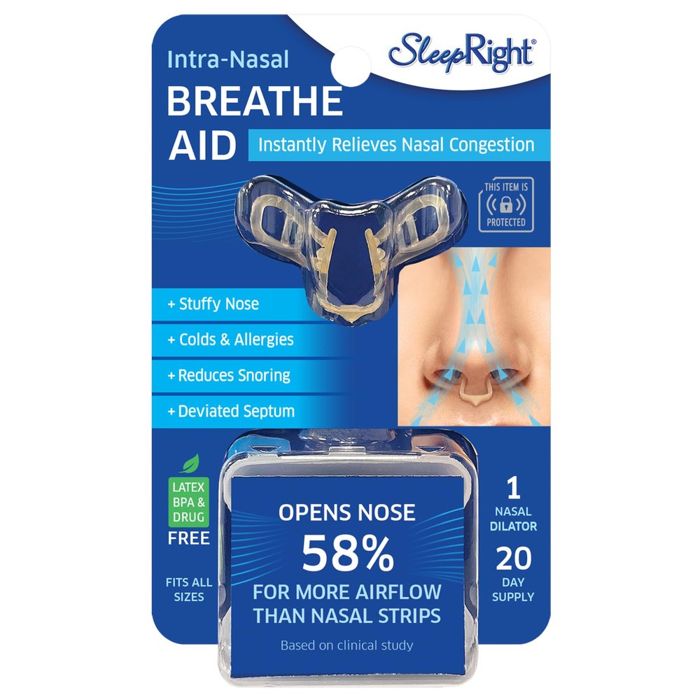 SleepRight Nasal Breathe Aid  Comfortable Nasal Dilator for Better Breathing, Snore Stopper & Airflow Relief, Easy to Use for Sleep or Daily Wear, 1 Count, 20-Day