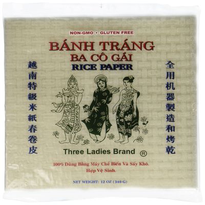 4 Packs Three Ladies Spring Roll Rice Paper Wrappers (Square 22cm)