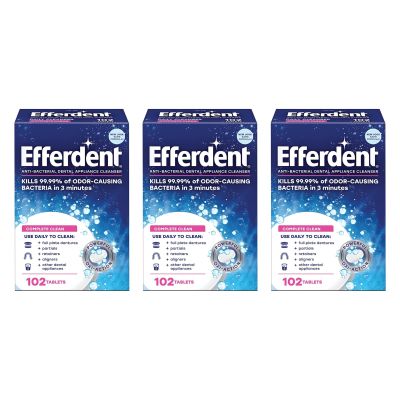 Efferdent Anti-Bacterial Dental Appliance Daily Cleanser, Complete Clean, 102 Tablets - 3 Pack